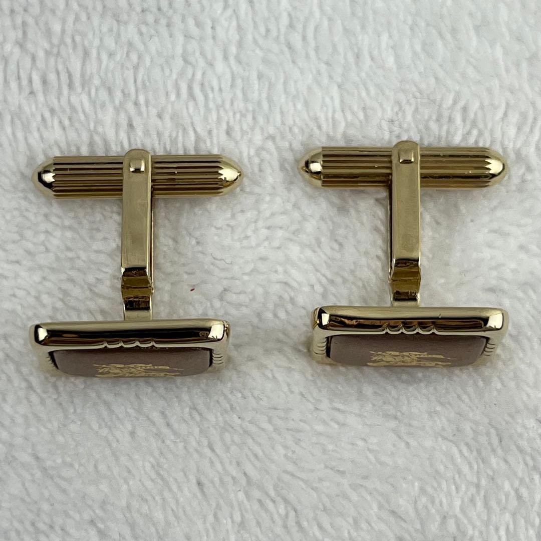 【美品】バーバリー ネクタイピン カフス セット ブラウン ゴールド ホースロゴ