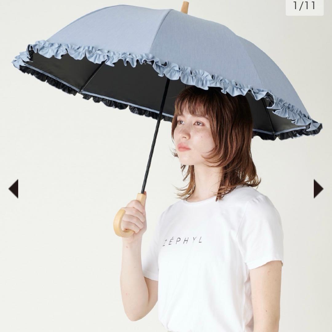【新品.タグ付き.未使用】♡サンバリア　100 フリル日傘　ブルー♡