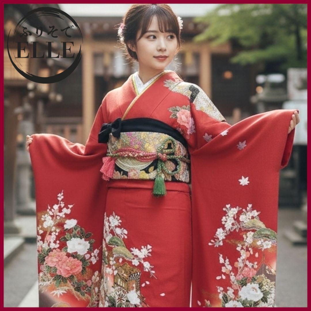 振袖フルセット(6点)・成人式・古典柄・金彩加工・金駒刺繍・胴裏正絹