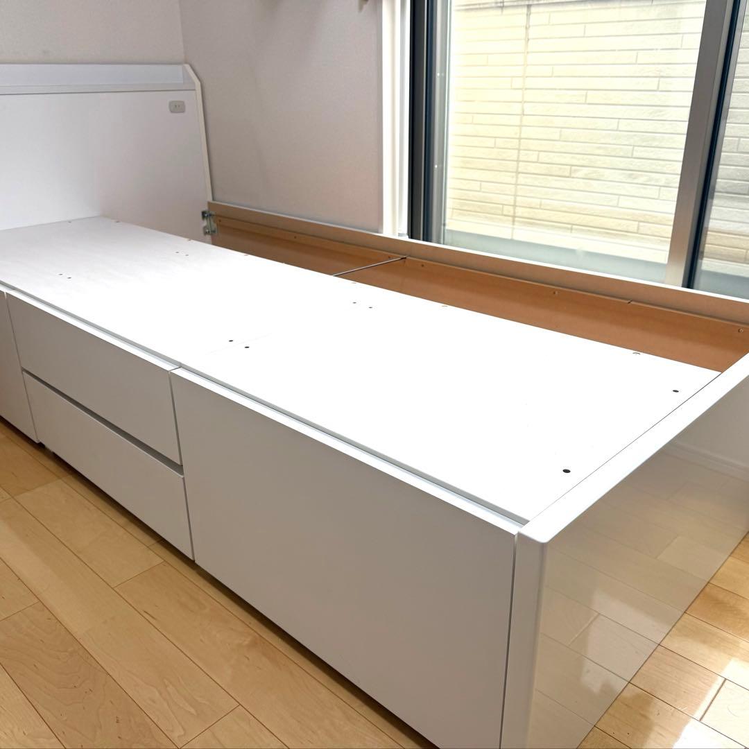 直接引取★ニトリ ジオチェスト／シングルベッドフレーム大容量収納付き／ホワイト