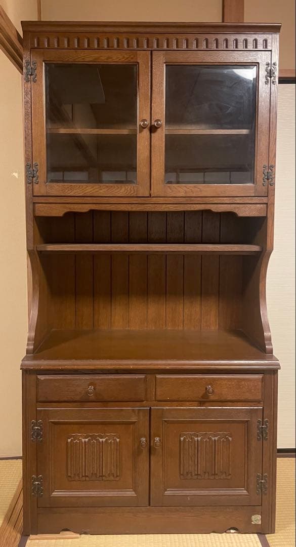 【送料込み】クラシック木製ガラス扉収納棚 アンティーク