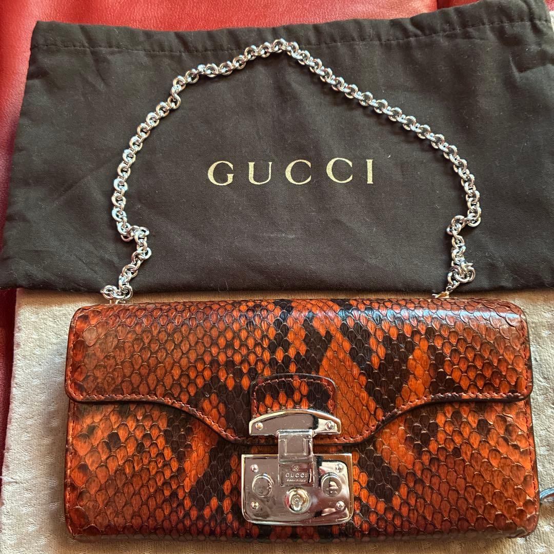 GUCCI ヘビ革 長財布 オレンジ系 値下げしました！