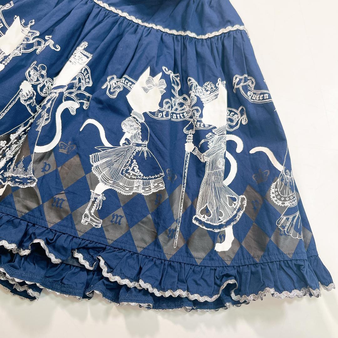 PUTUMAYO プトマヨ フリル ミニスカート ネコプリント ネイビー