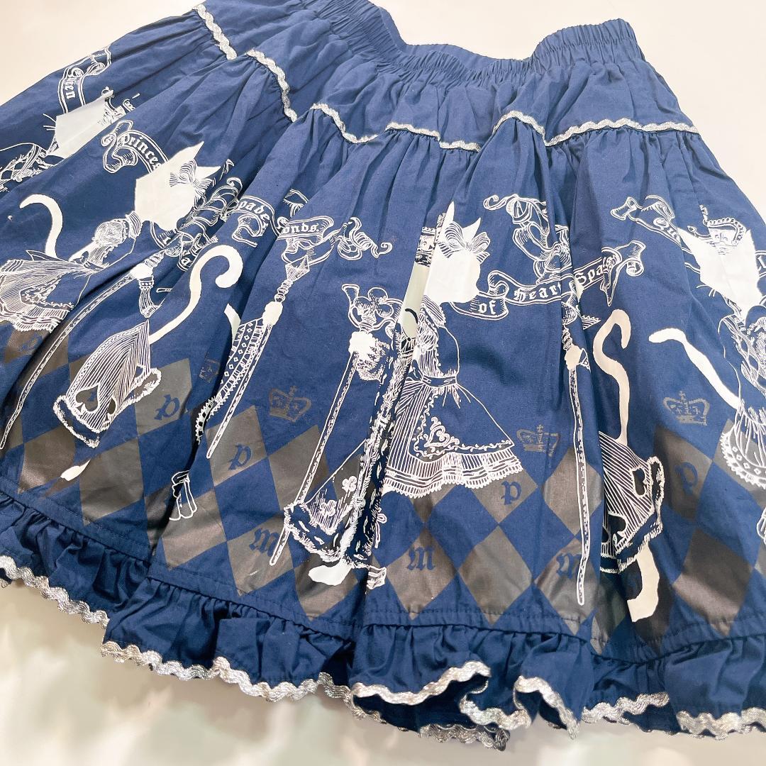 PUTUMAYO プトマヨ フリル ミニスカート ネコプリント ネイビー