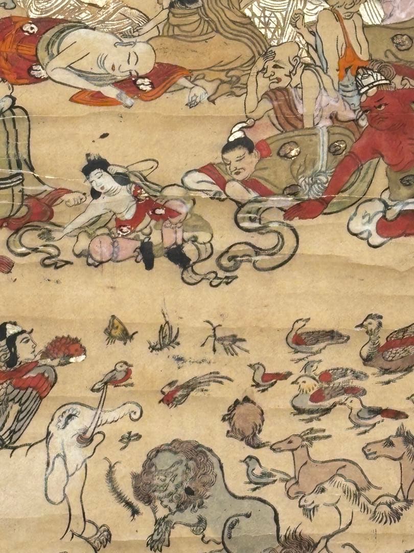 「大型彩色木版図 釈迦涅槃図」1枚|仏陀 仏教美術 仏像 和本 江戸時代