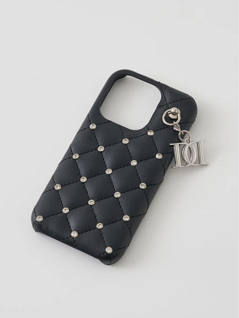 キルティングビジューDDチャームiPhoneケース ブラック iPhone16