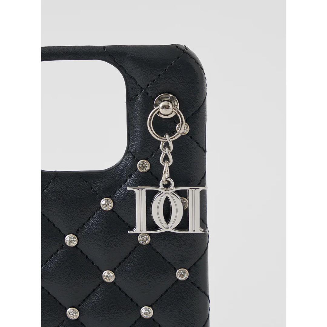 キルティングビジューDDチャームiPhoneケース ブラック iPhone16