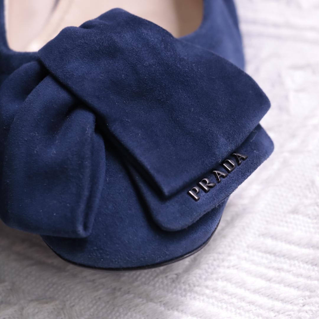 PRADA プラダ スエードレザー　ミュール　ヒール　リボン　パンプス