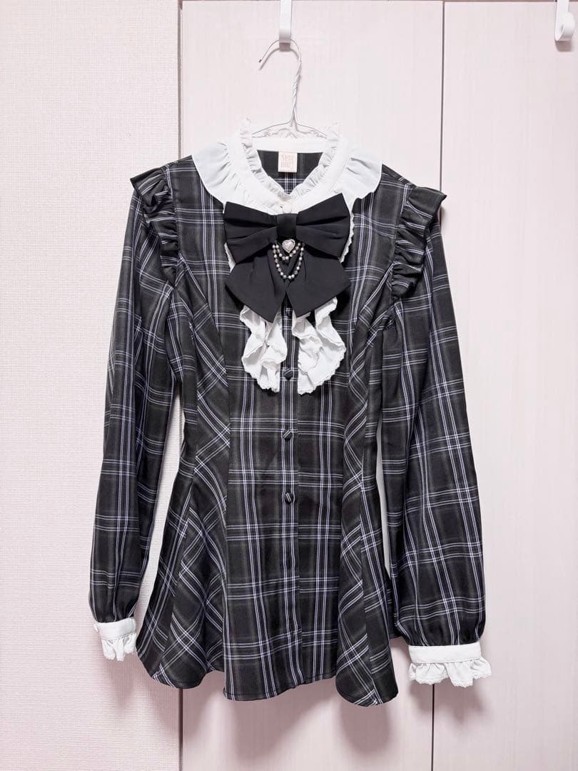 Secret Honey アクセサリーリボン付きセットアップ チェックブラック