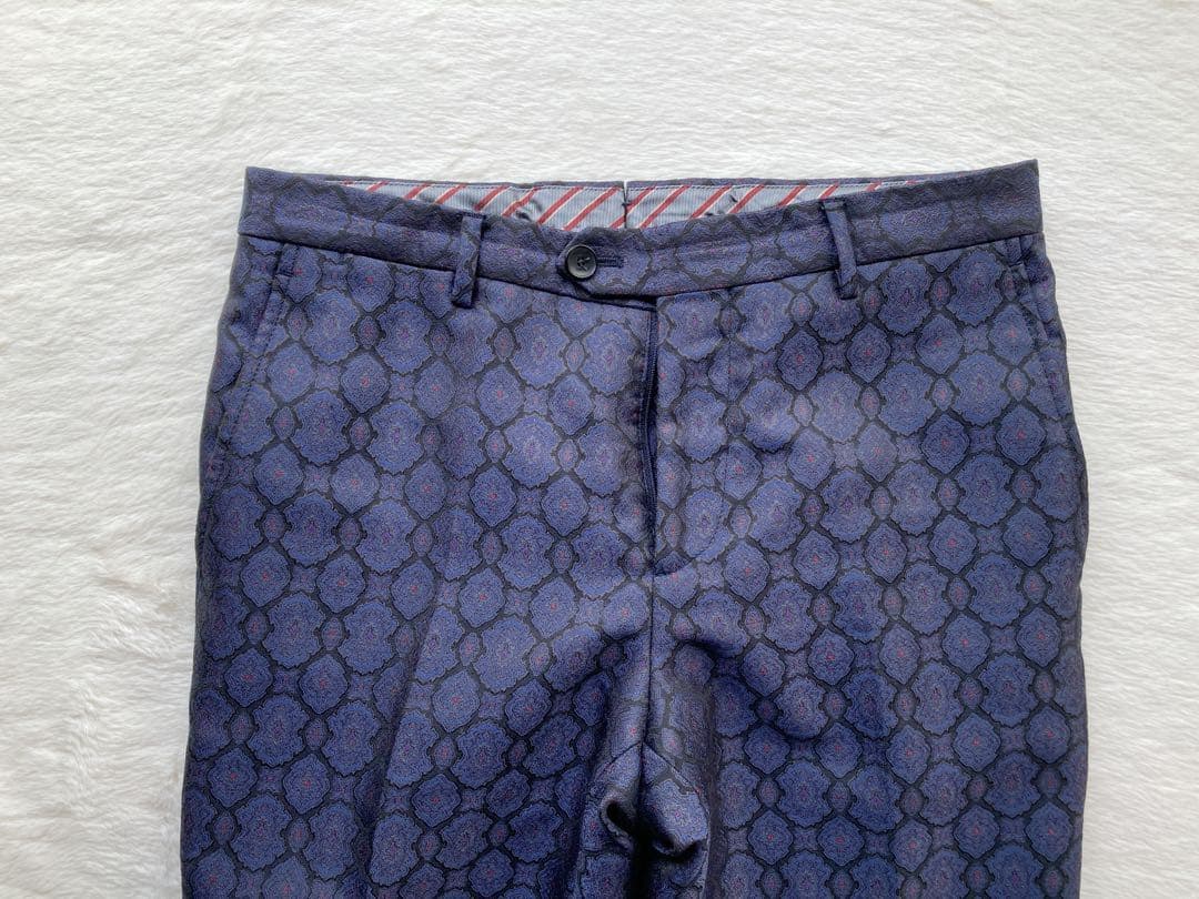 ETRO ネイビー 総柄　スラックス　パンツ　幾何学模様 46