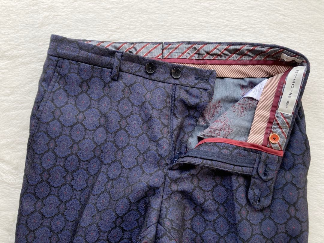 ETRO ネイビー 総柄　スラックス　パンツ　幾何学模様 46