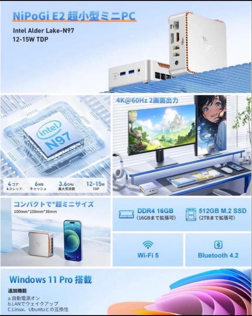 [美品] MINI PC 16GB RAM 512GB SSD, 3.6GHz
