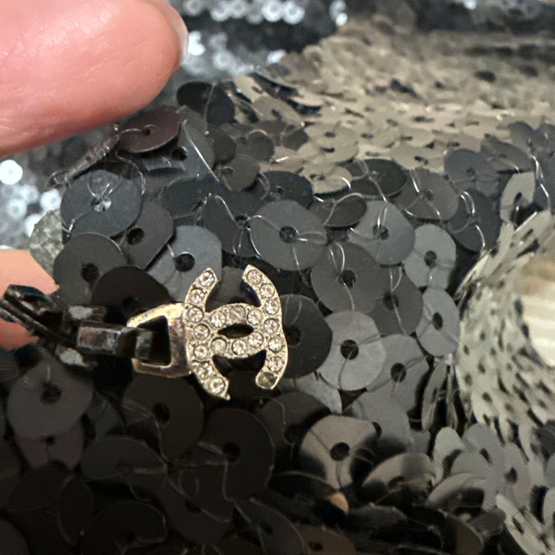 Chanel スパンコール 黒 ミニスカート