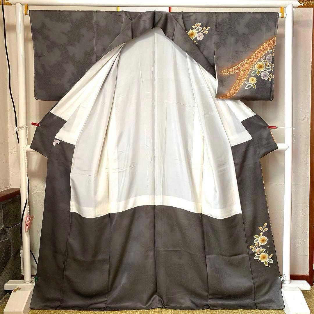 着物-辻が花着物61【未使用・しつけ付き】辻が花の訪問着 正絹 グレー系 高級品