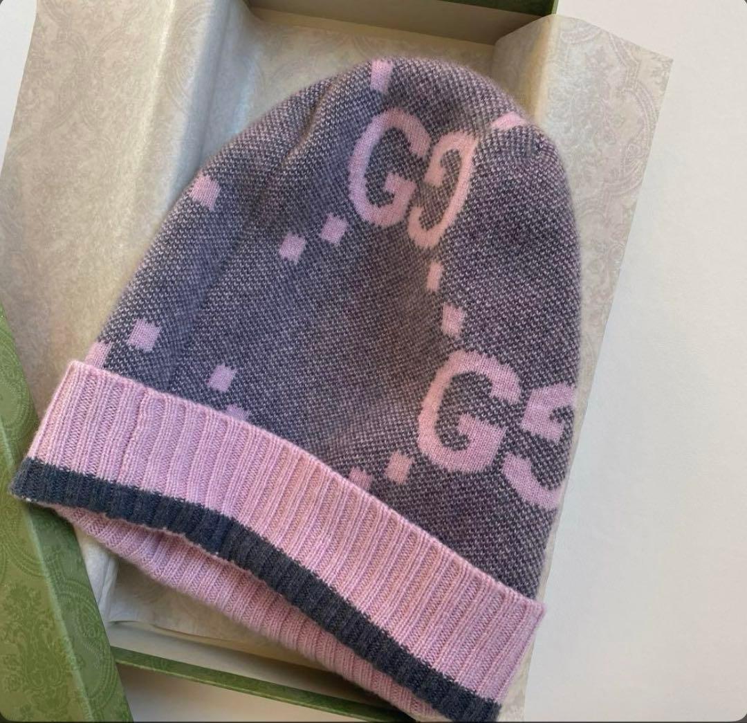 極美品！国内完売 GUCCI グッチ カシミアジャガードニット 帽子M