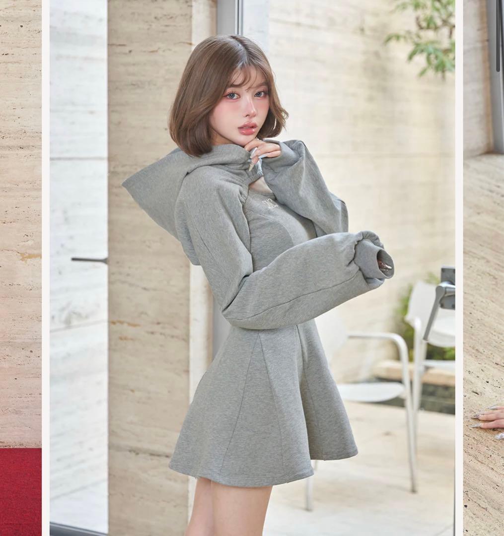 新品タグ付 ダーリッチ ショートフーディスウェットミニワンピース グレー FL