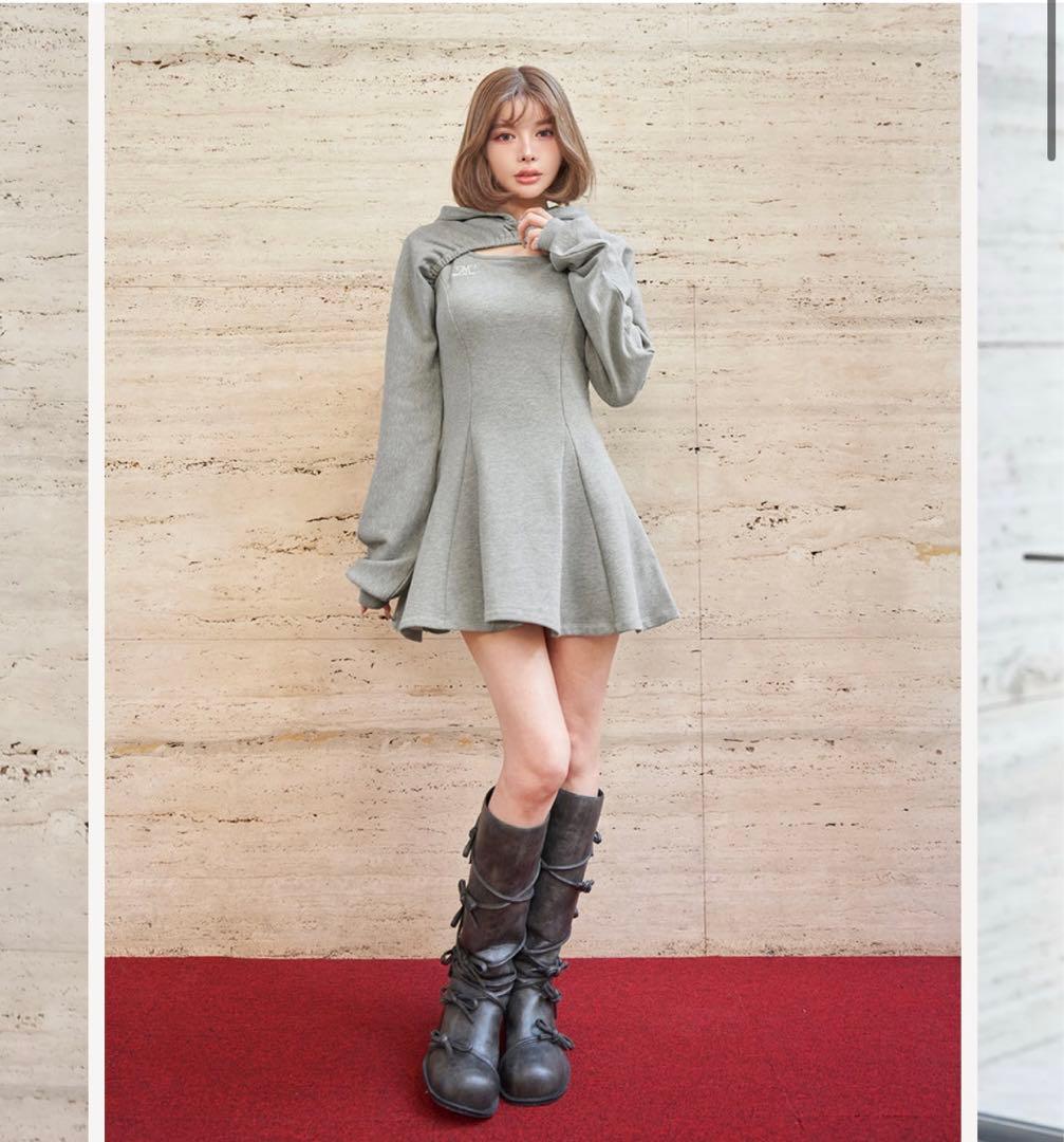 新品タグ付 ダーリッチ ショートフーディスウェットミニワンピース グレー FL