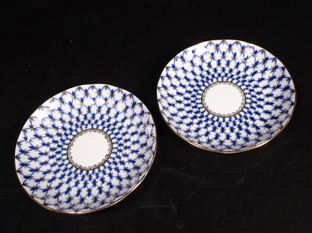 ロモノーソフ LOMONOSOV コバルトネット カップソーサー プレート ペア