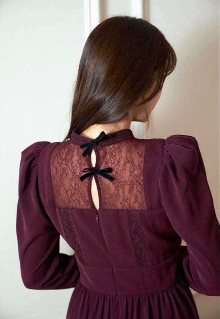 Herlipto マドモアゼルバックリボンドレス ガーネット