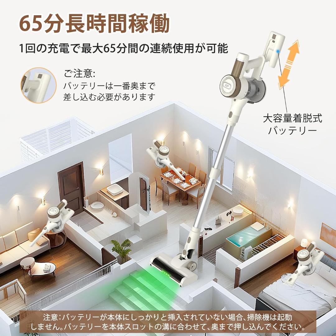 コードレス 掃除機 自立式 65分連続駆動 スタンド付　軽量　強力　ライト