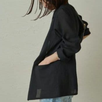 ラウンジドレス【洗える】リネンライクシアージャケット ブラック