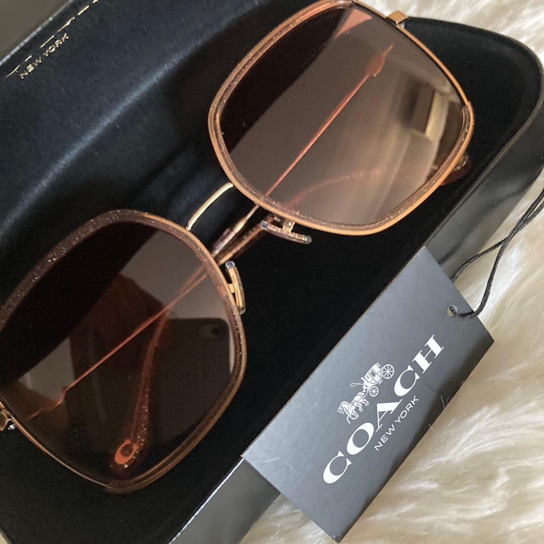 新品未使用 コーチ COACH ブラウン スクエアサングラス メガネケース 付き