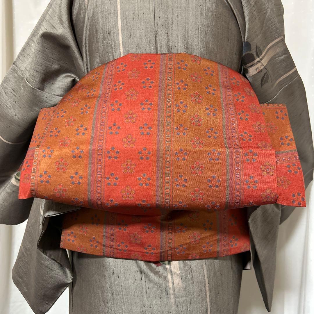 未使用近い　美品　袷　正絹　生紬　小紋　フルセット　美品西陣名古屋帯