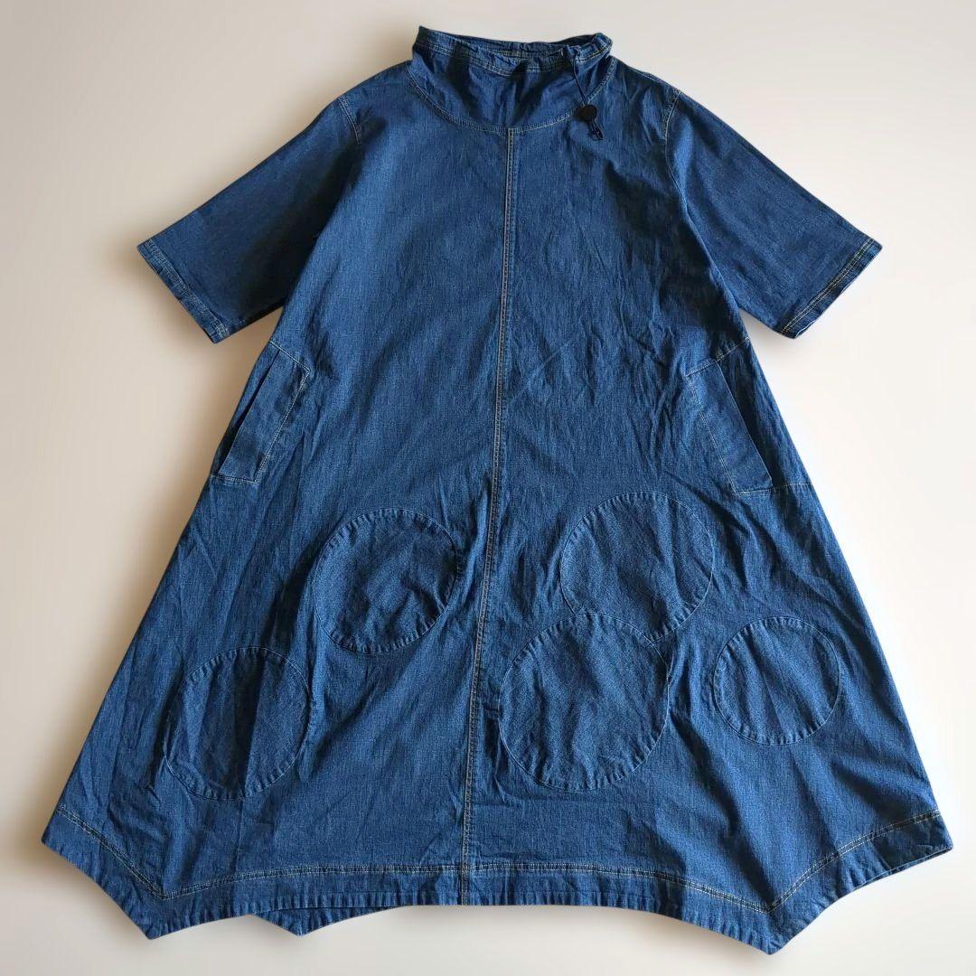 i+mu センソユニコ ロングワンピース インディゴ フレア ゆったり 40