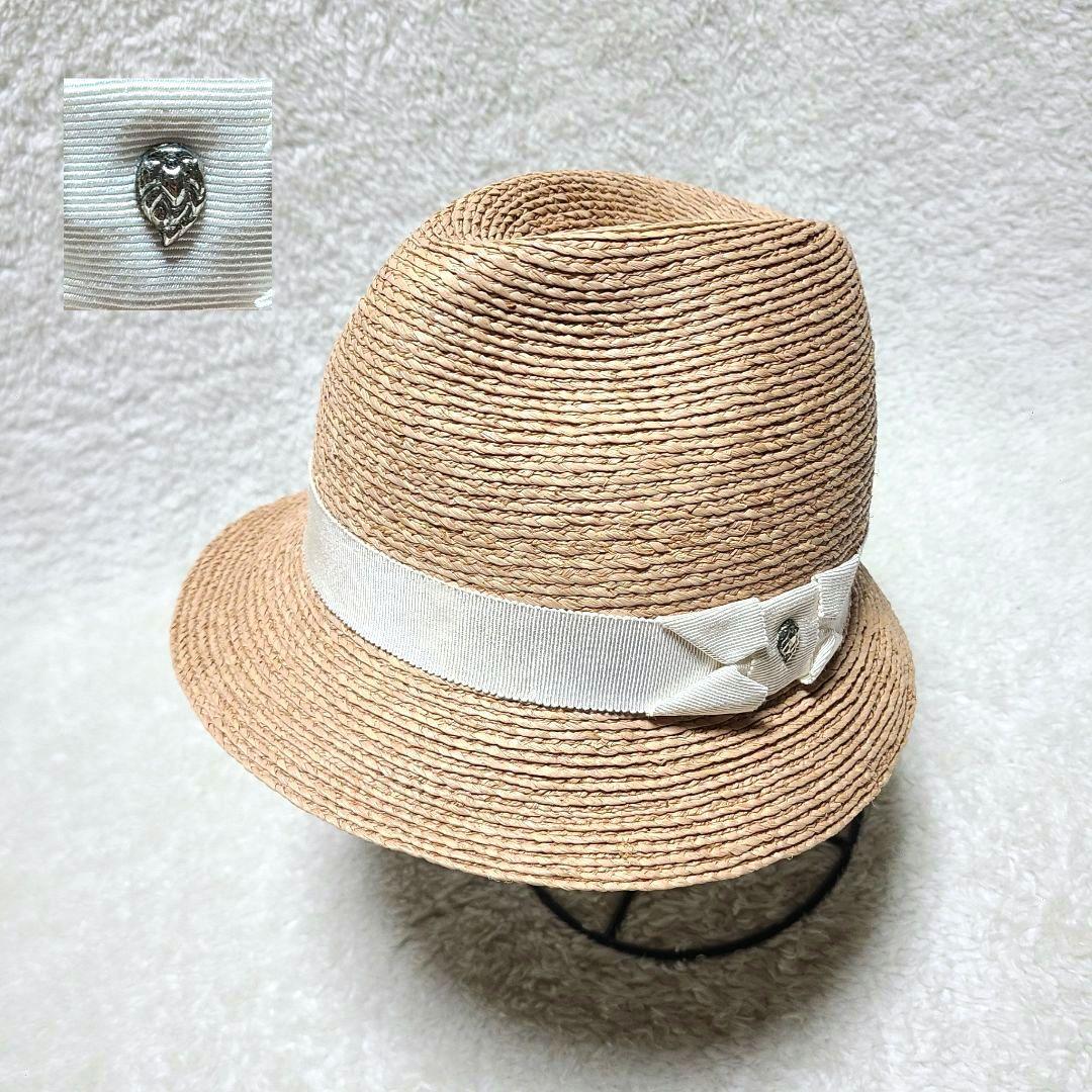 【人気】　ヘレンカミンスキー　ハット　中折れ帽　ラフィア　麦わら帽子　リーフ金具