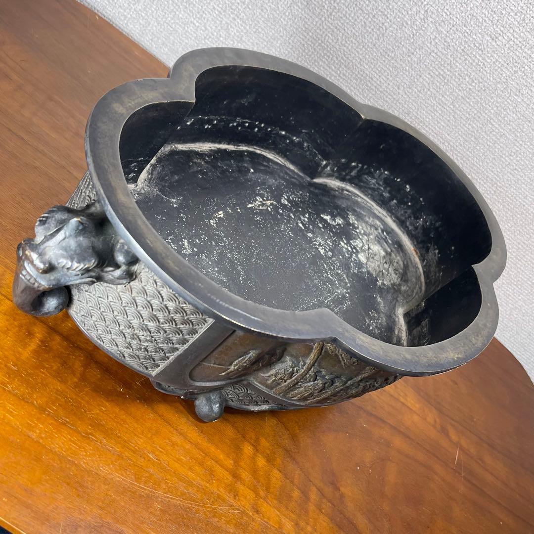 A720⭐︎古銅 高岡銅器 昌雲堂 大名行列象嵌 象耳 水盤 アンティーク