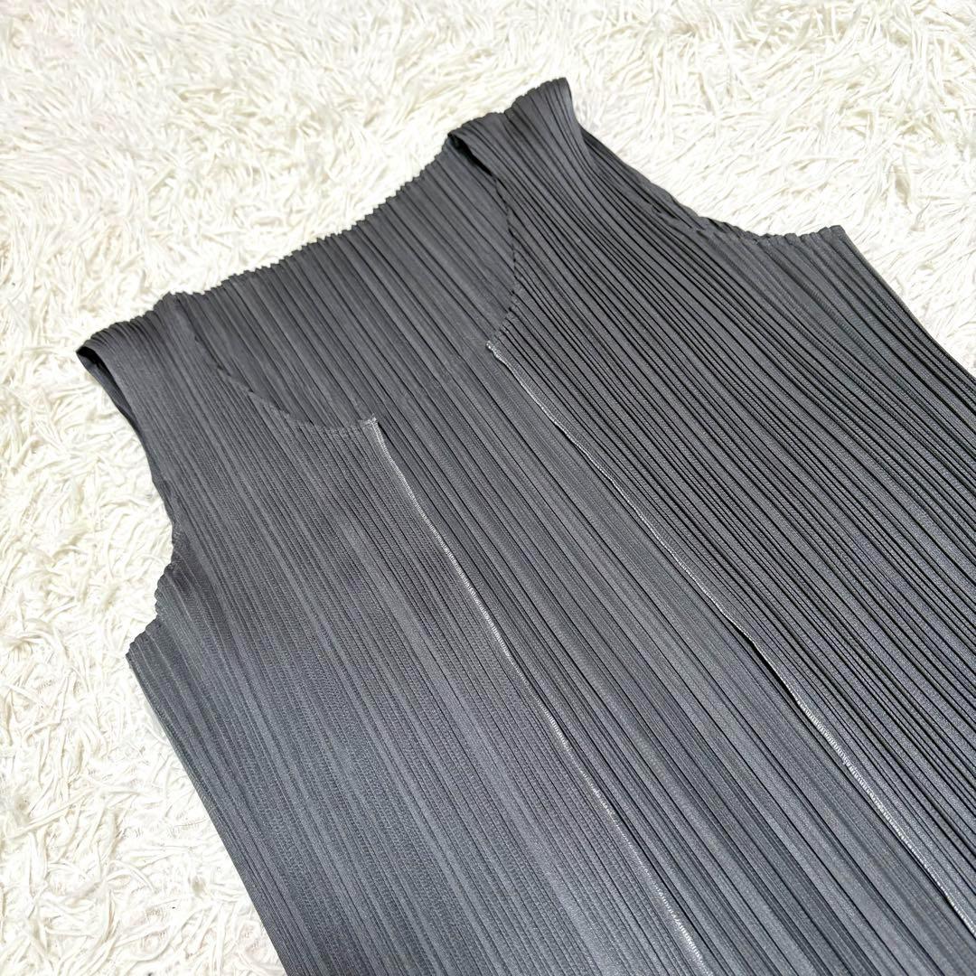 美品✨ プリーツプリーズ ノースリーブ ロングカーディガン ジレ グレー 2