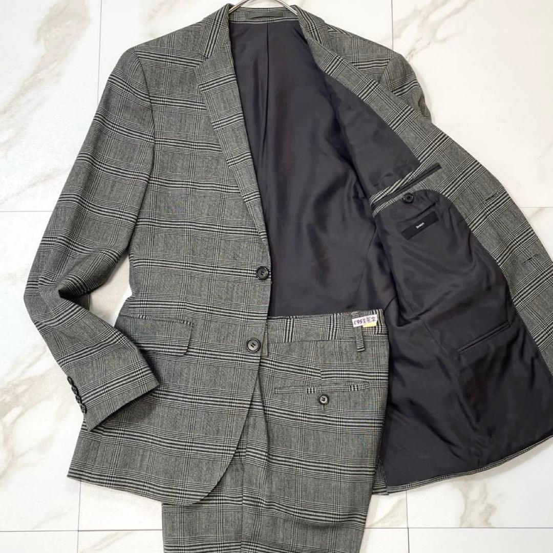 ヒューゴボス スーツ セットアップ ストレッチ グレンチェック ウール グレー