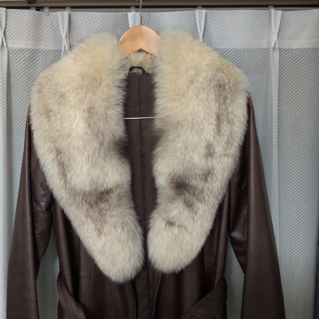 ​最高級Partina パルティナ 牛革 ロングレザーコート ファー付 Aライン