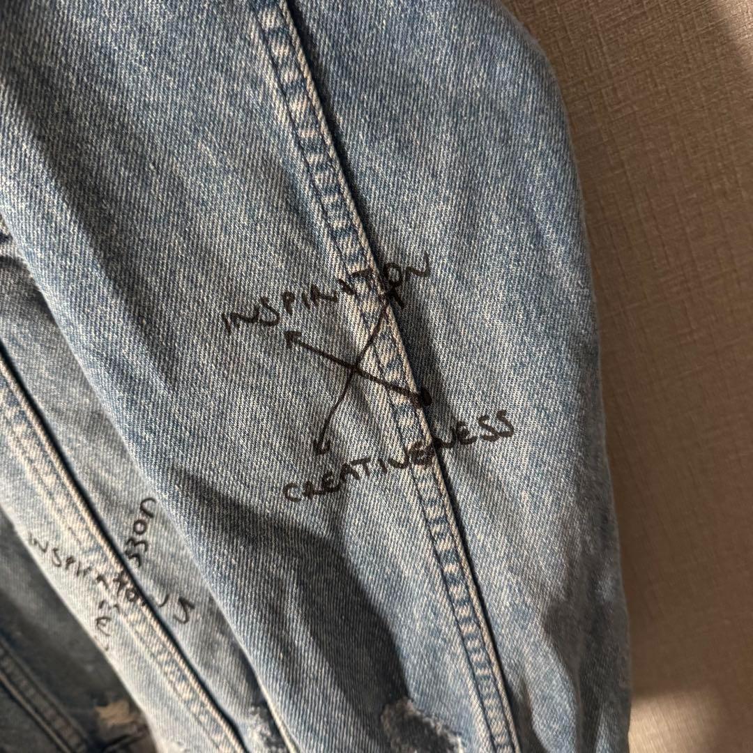 超個性的★ZARA ザラ デニムジャケット アートデザイン ダメージ加工 M 青