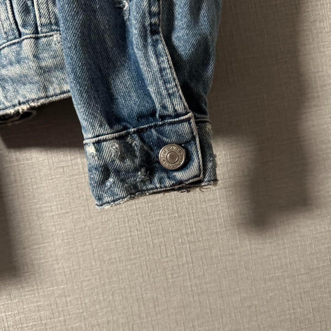 超個性的★ZARA ザラ デニムジャケット アートデザイン ダメージ加工 M 青