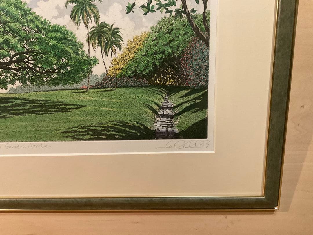 キャロルコレット「MOANALUA GARDEN 」銅版画＋手彩色　直筆サイン有