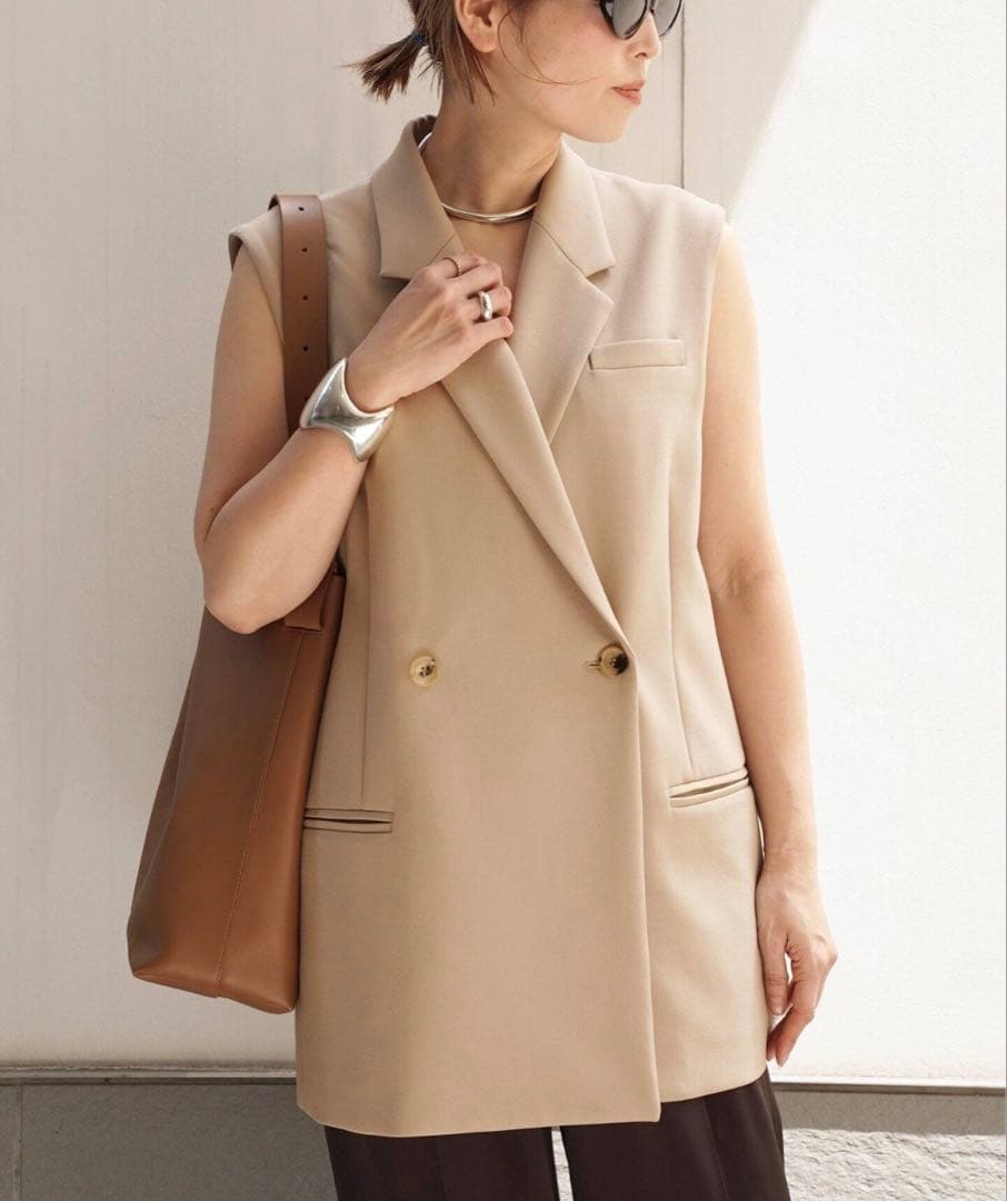 Deuxieme Classe Wクロスロングベスト　ベージュ