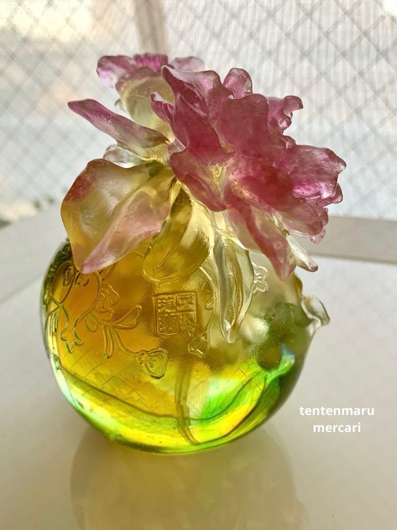 リ*ー様 琉璃工房 ☆ ガラスオブジェ ☆ ネズミとお花モチーフ ☆ 美品