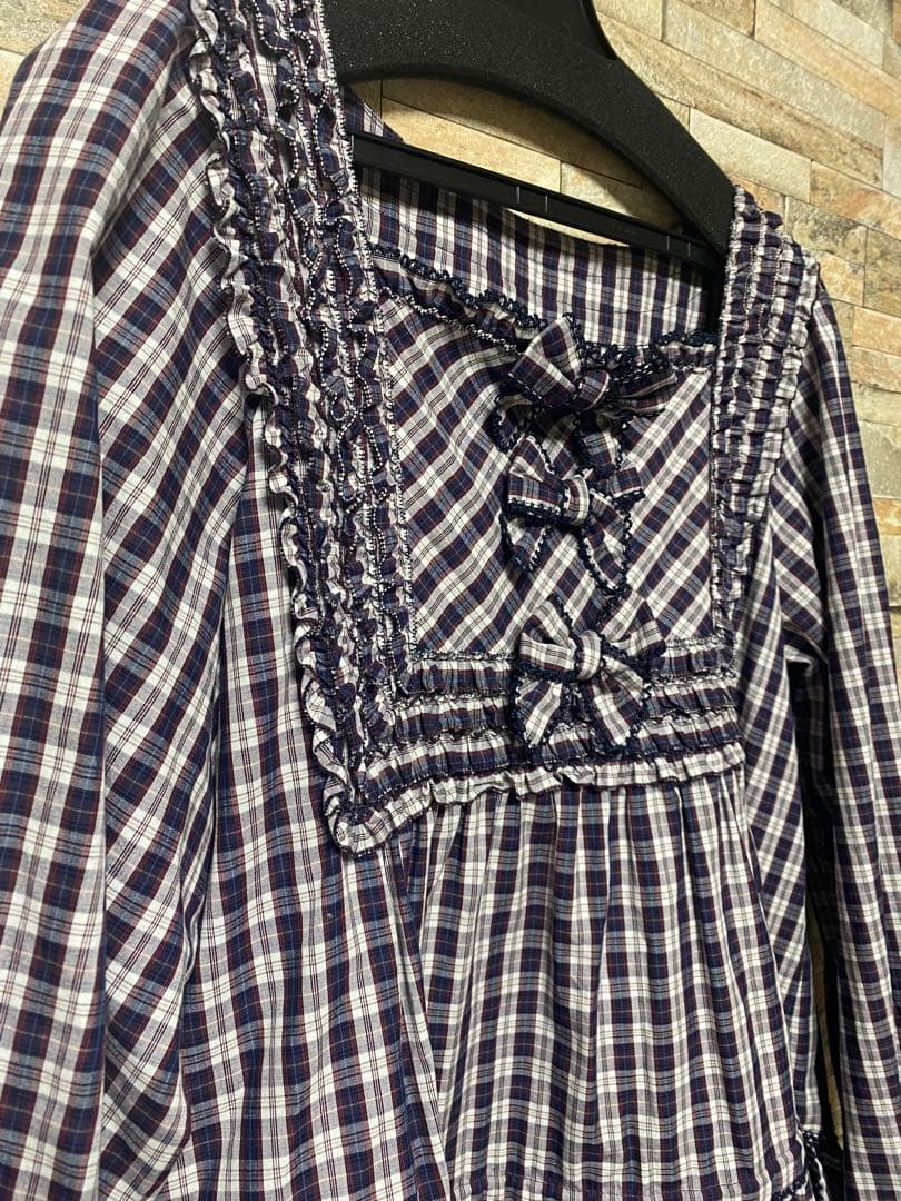 ピンクハウス ネイビーとホワイトのギンガムチェック　チュニック