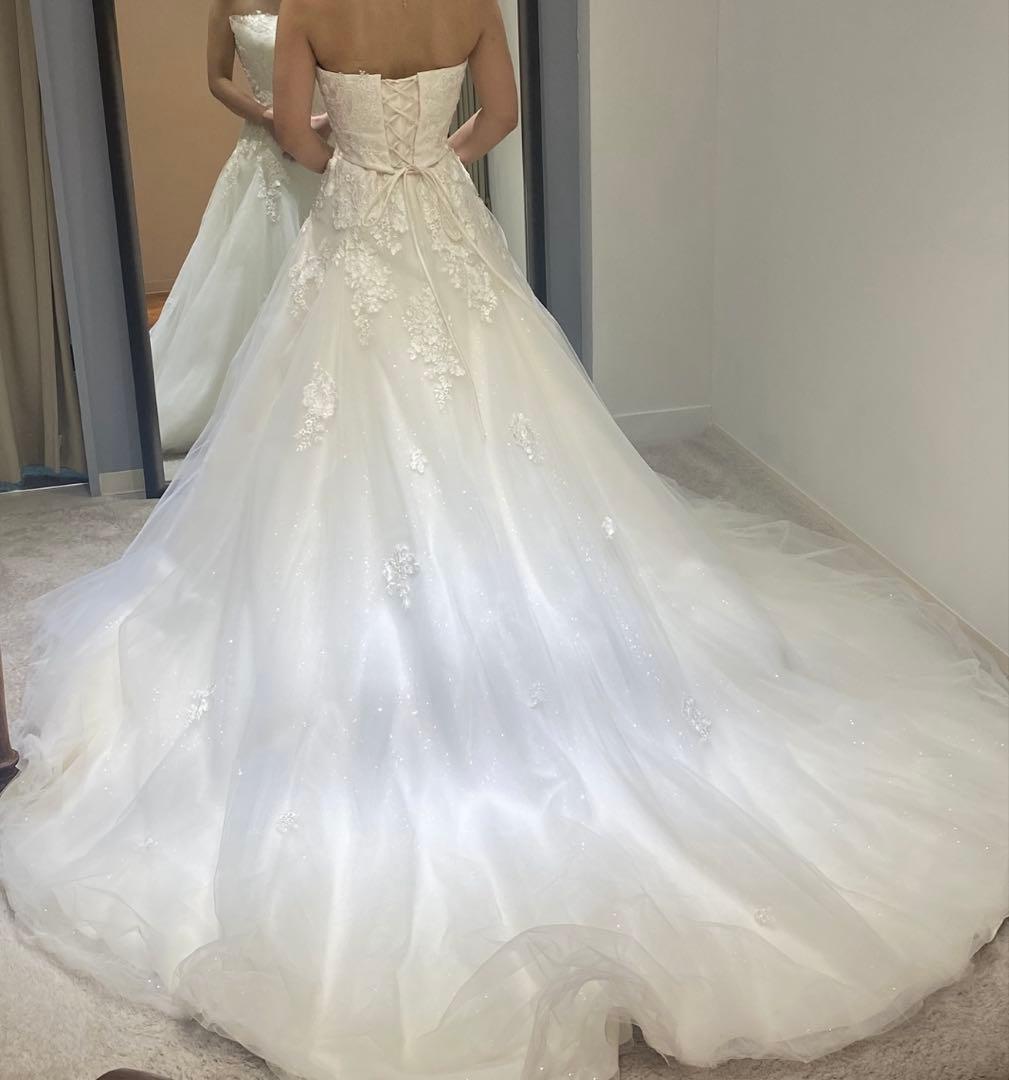 Aラインウェディングドレス 7-11号 キラキラ×チュール オフショル付属可能