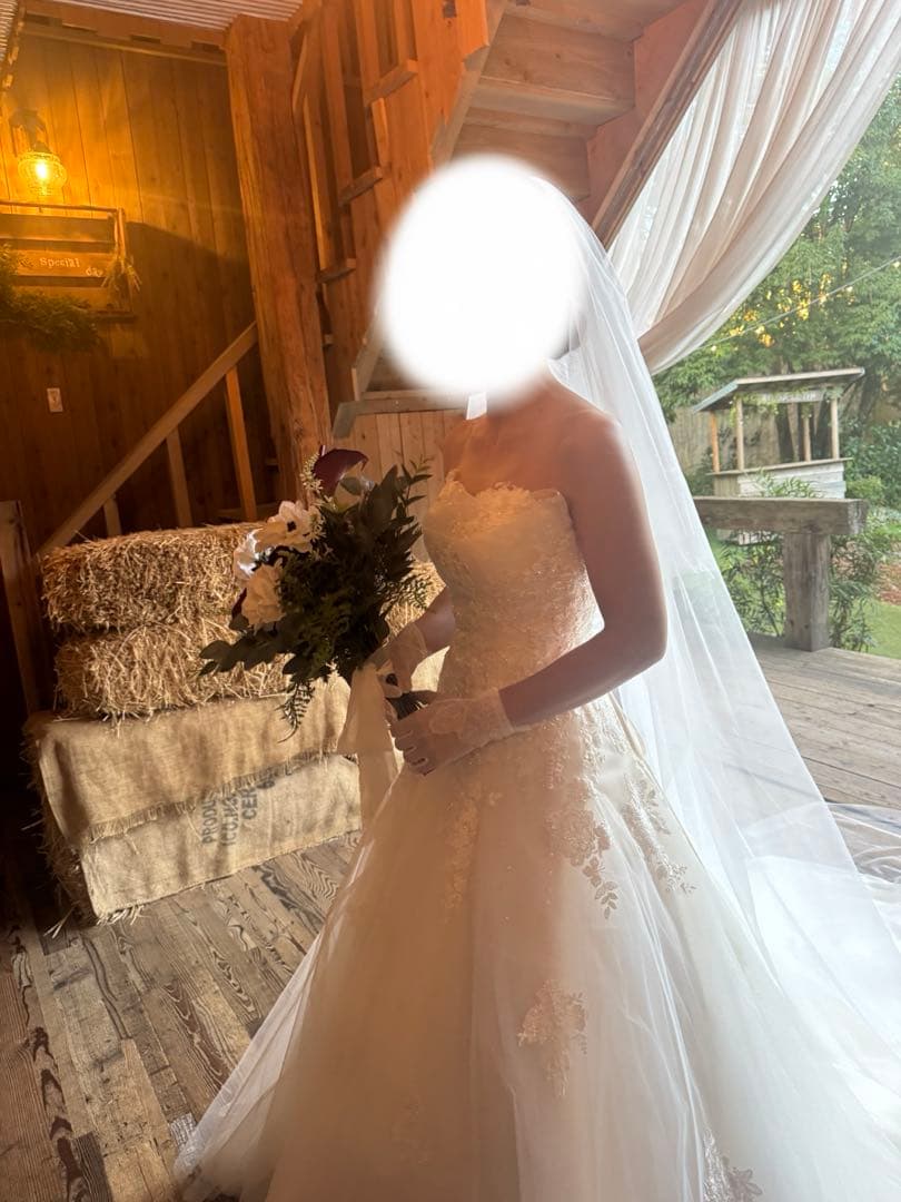 Aラインウェディングドレス 7-11号 キラキラ×チュール オフショル付属可能