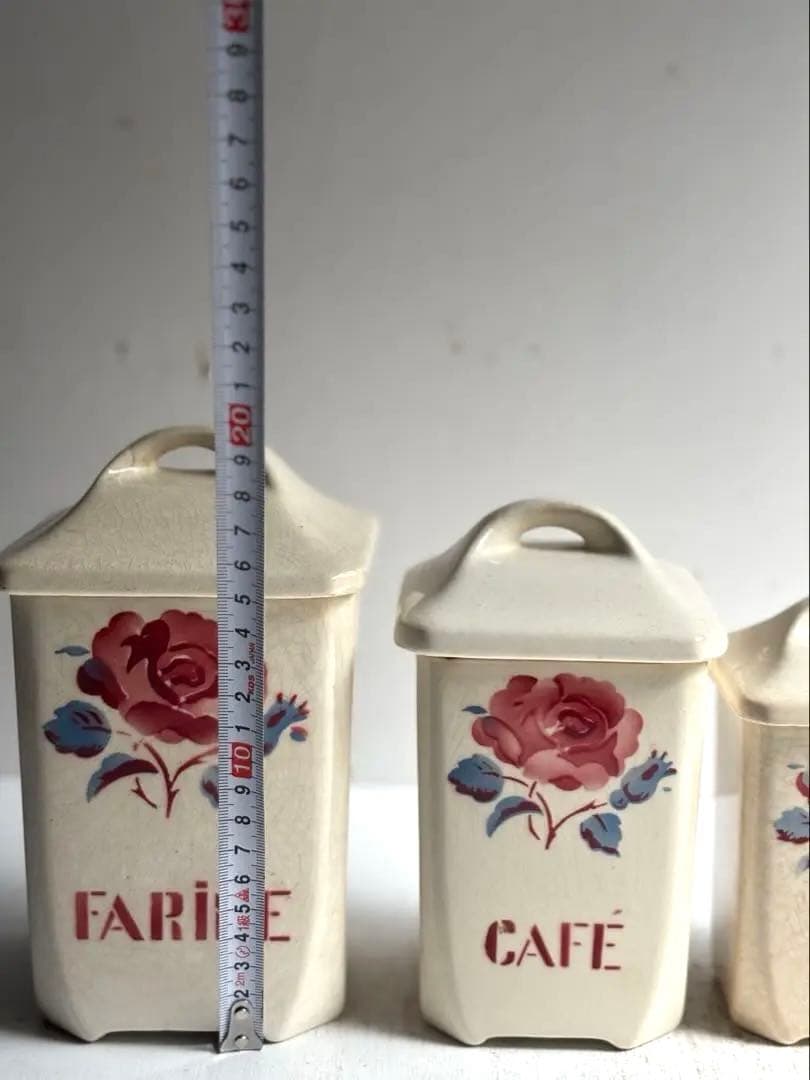 493 フランスアンティーク Badonviller 薔薇柄キャニスターセット