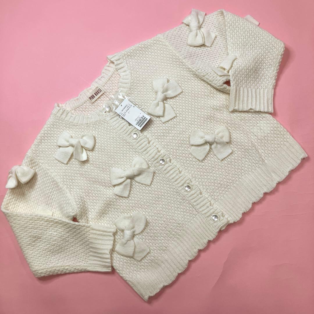 【新品未使用】ピンクハウス アイボリー リボン使い ニットカーディガン/2023