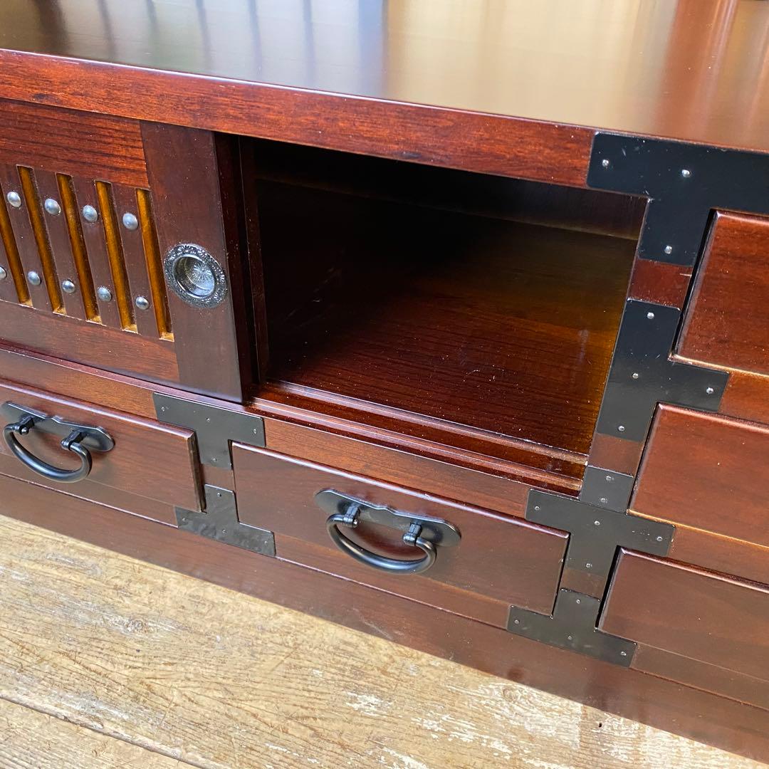 民芸家具桐材天然無垢和引き戸付きチェストテレビ台飾り棚収納和箪笥木製サイドボード