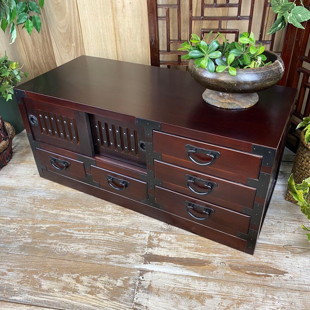 民芸家具桐材天然無垢和引き戸付きチェストテレビ台飾り棚収納和箪笥木製サイドボード