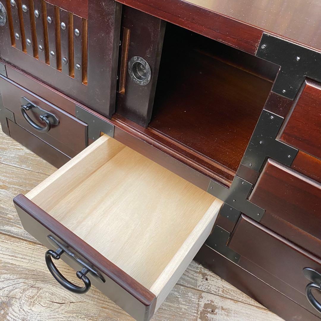 民芸家具桐材天然無垢和引き戸付きチェストテレビ台飾り棚収納和箪笥木製サイドボード