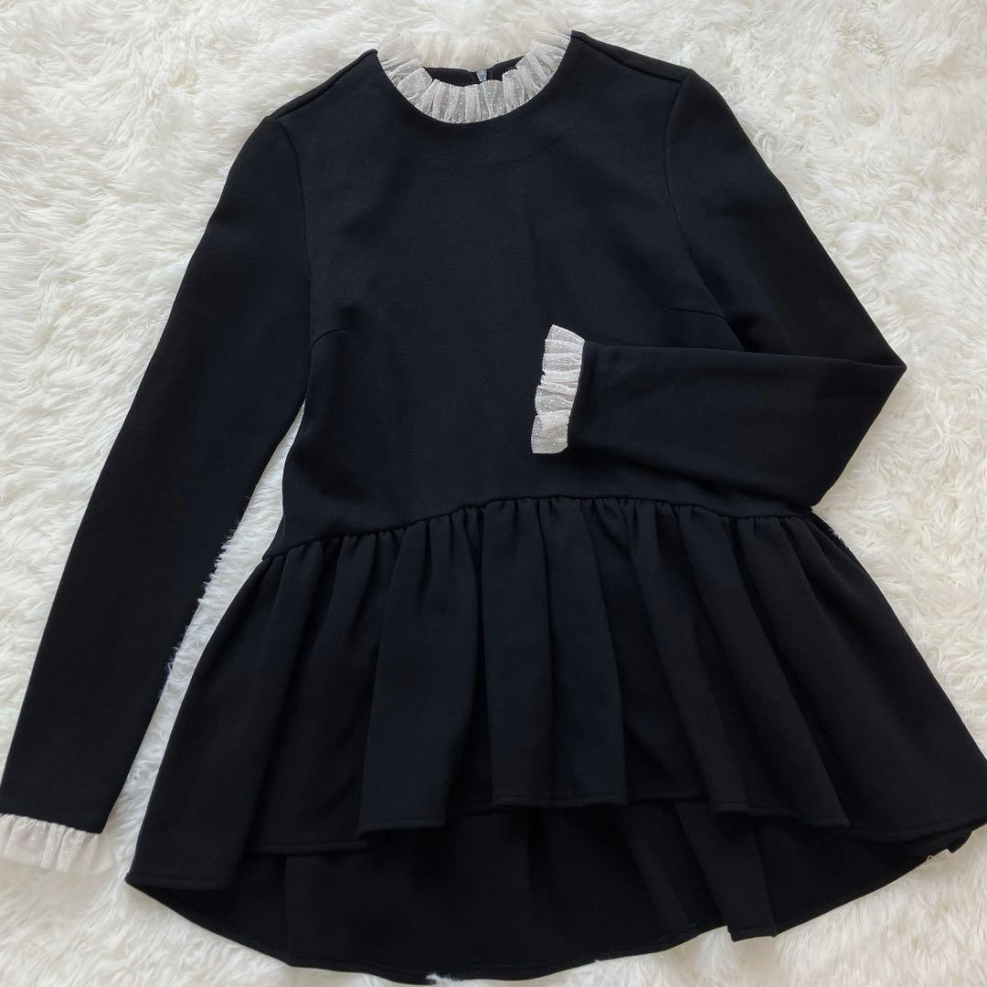 人気　ツルバイマリコオイカワ レース襟　ペプラムトップス　ブラック