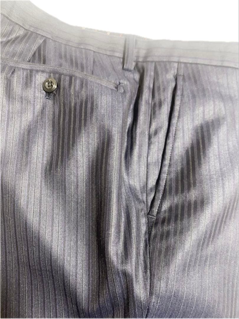 【美品】ムッシュニコル ダークストライプ スリーピース 光沢 ダークネイビー