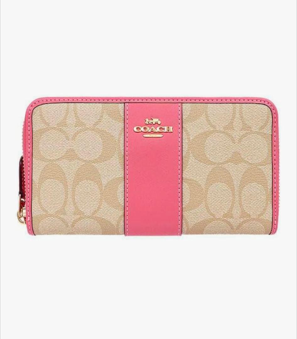 COACH 長財布 ベージュ/ピンク 並行輸入品:アウトレット品