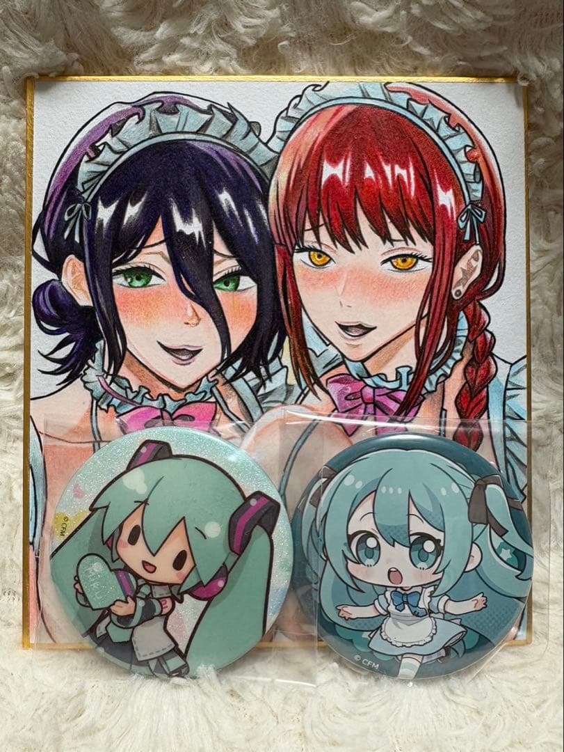 し*ぃ様 チェンソーマン　手描きイラスト　ファンアート　レゼ　マキマ　メイド服